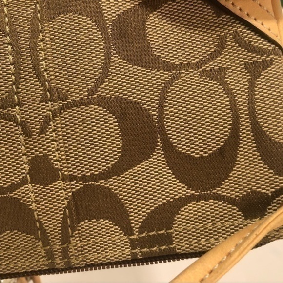 Coach signature brown khaki wristlet bag
